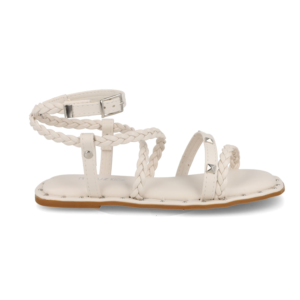 Sandália infantil M Shuz Kids off white em napa soft com tiras trançadas e fechamento por fivela